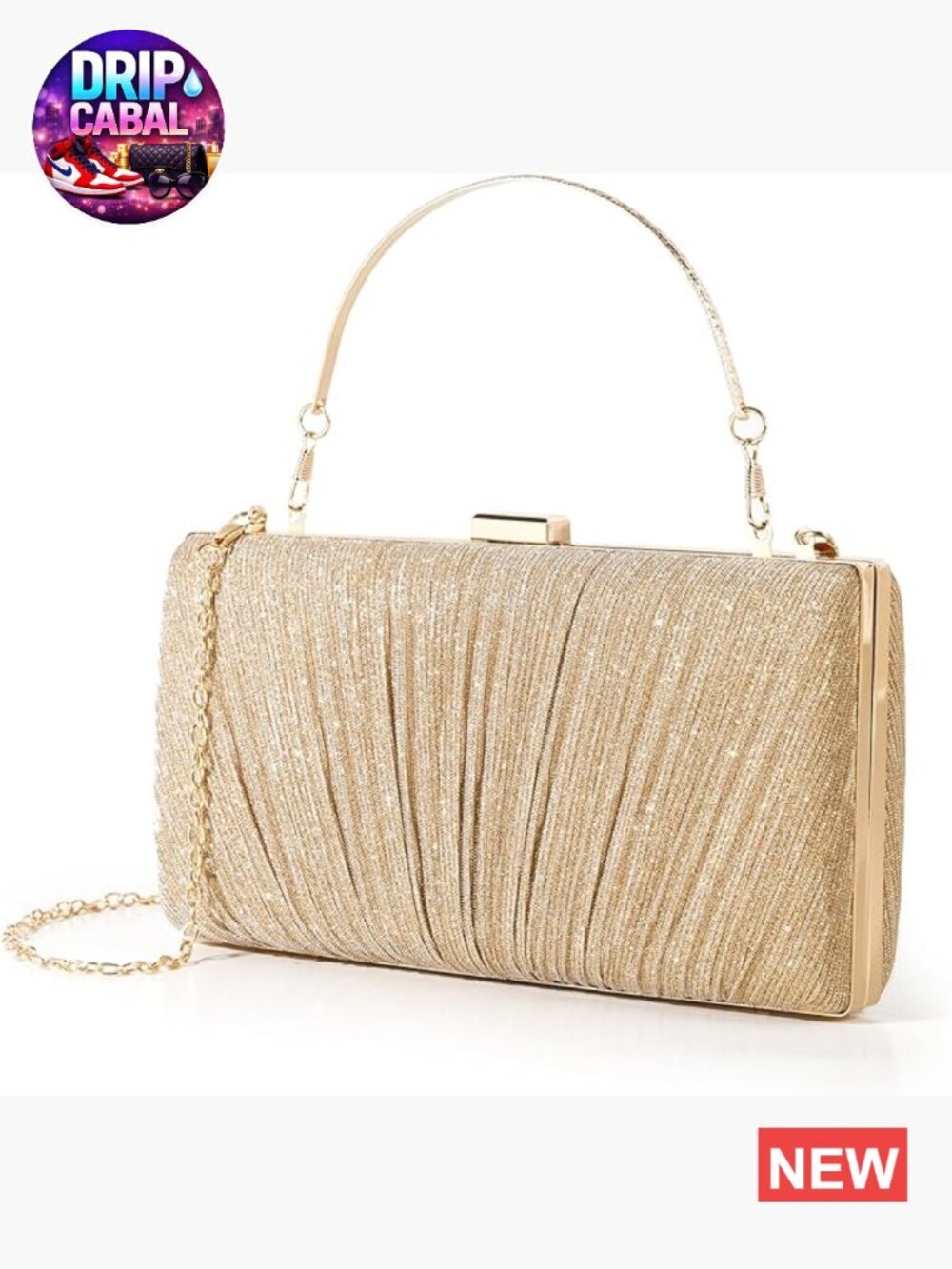 Pleated Clutch Evening Handbag with Chain Strap for Wedding Party